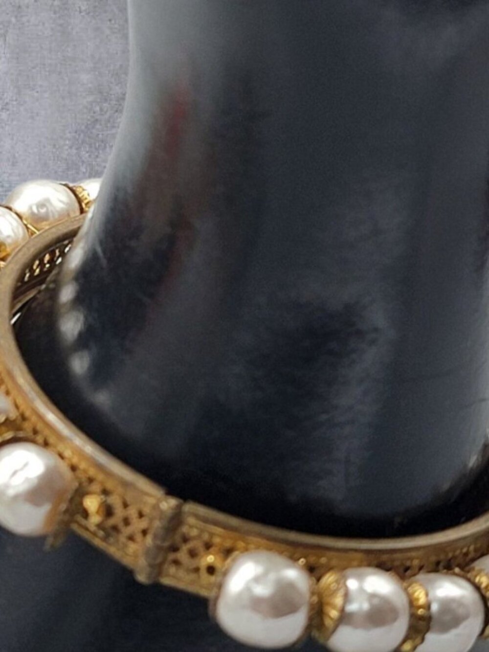 VTG Miriam Haskell Faux Baroque Pearl Clamper Bangle Bracelet Rare 1949 6.25" - Picture 7 of 16